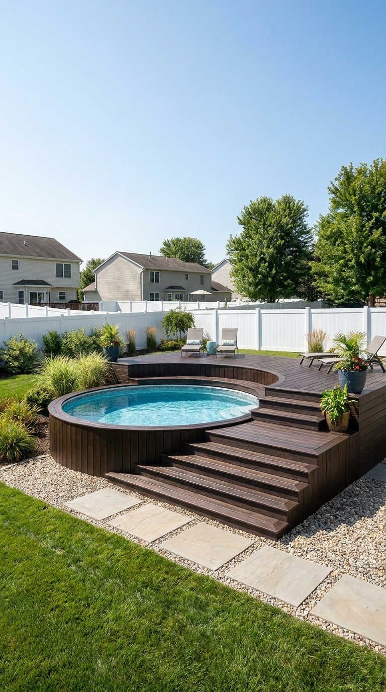 piscine ronde deck brun