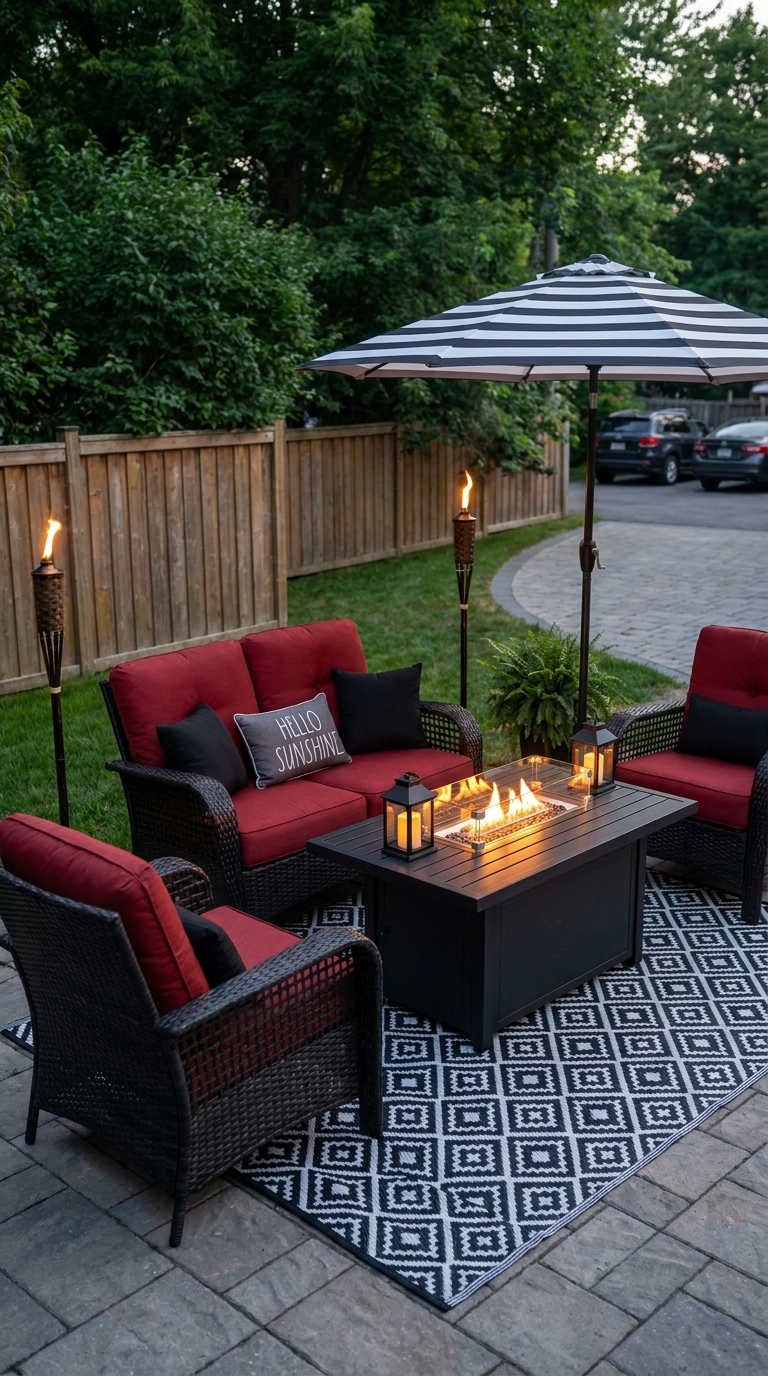 terrasse rouge noir foyer graphique