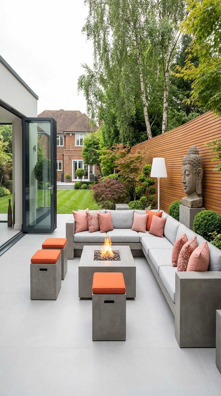 terrasse statue bouddha assises beton