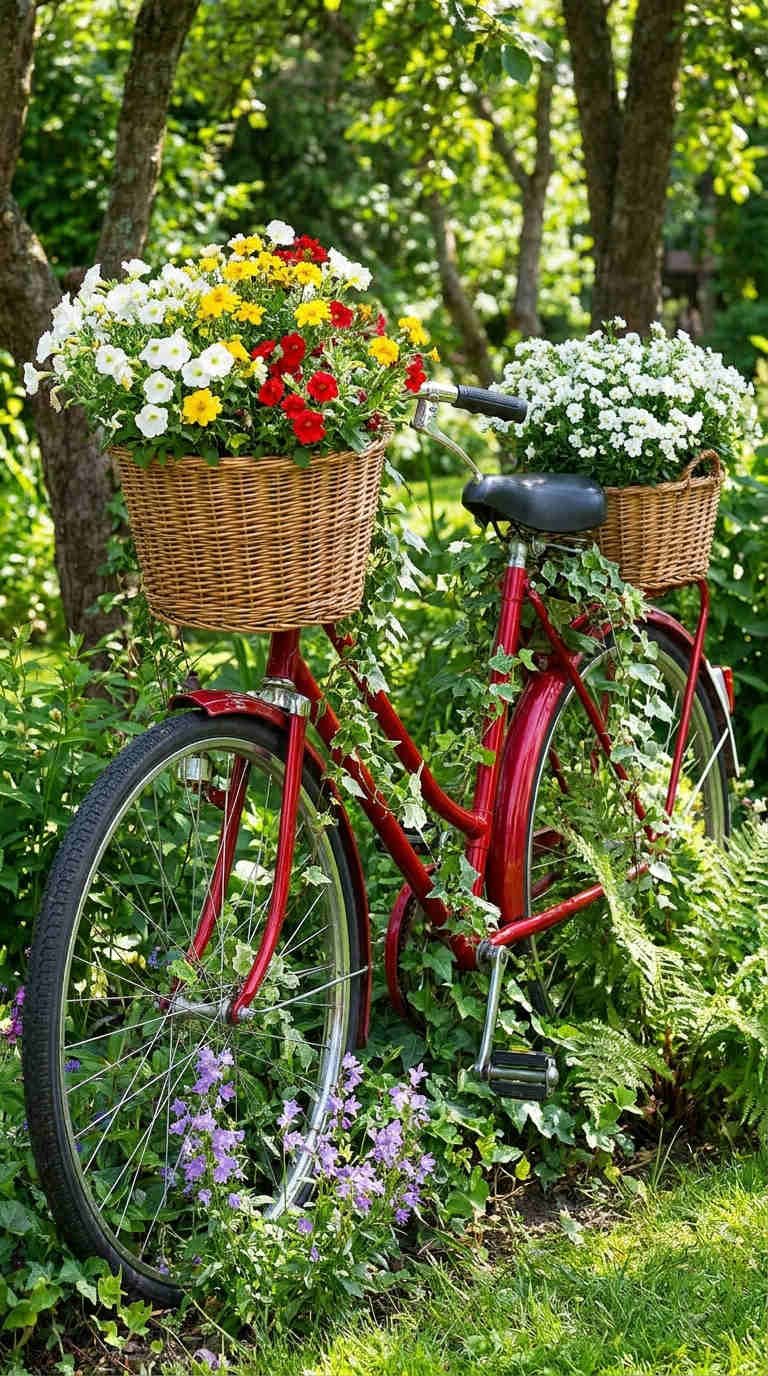 velo rouge paniers fleurs