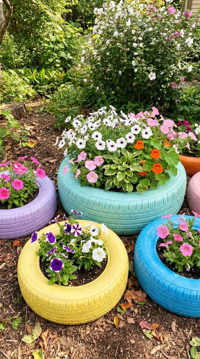 pneus pastel jardinieres fleurs