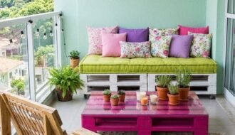 balcon palette blanc table rose fuchsia