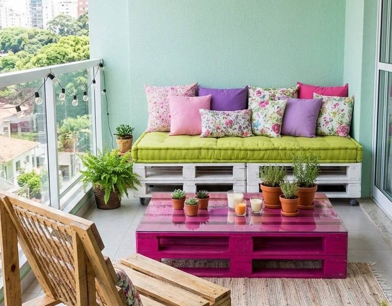 balcon palette blanc table rose fuchsia