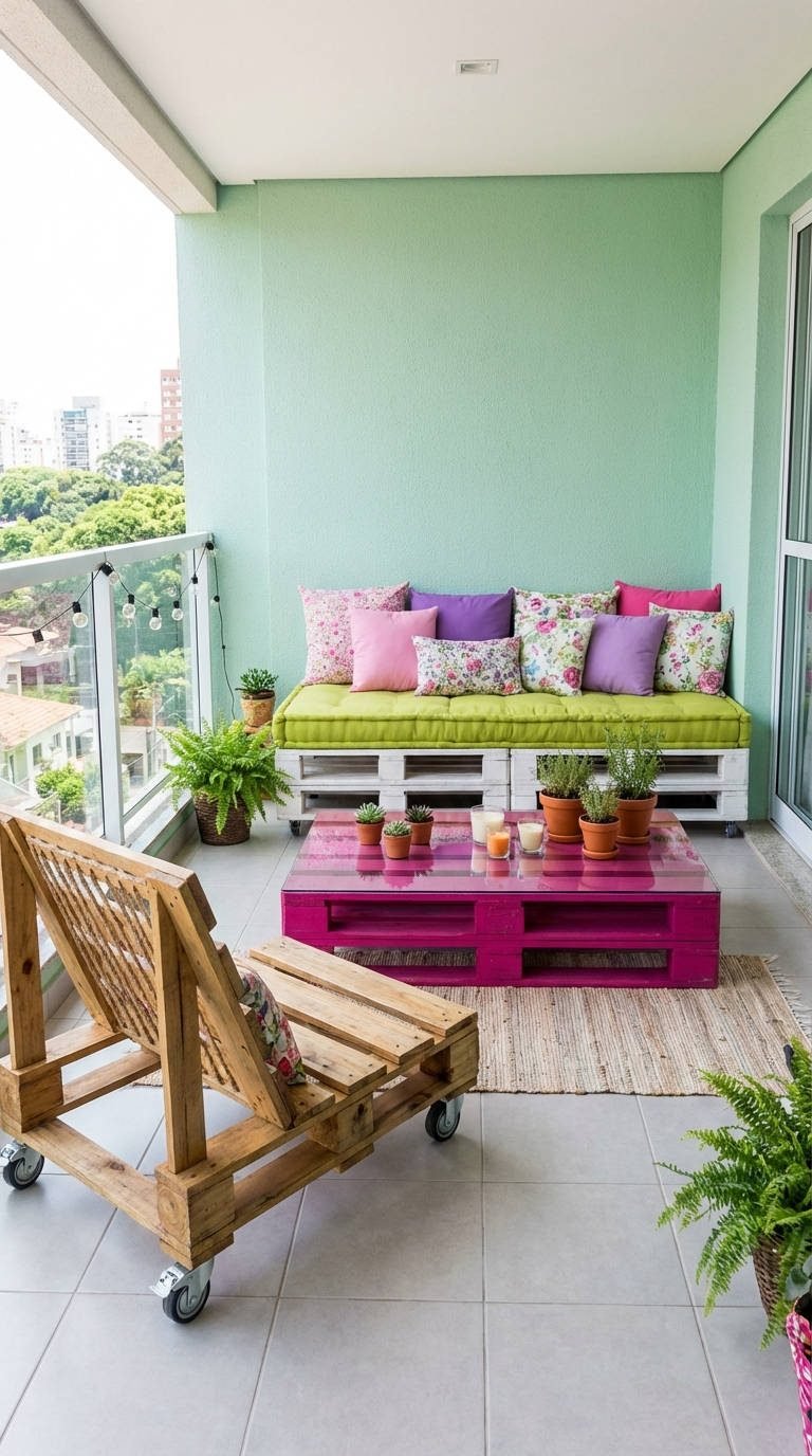 balcon palette blanc table rose fuchsia