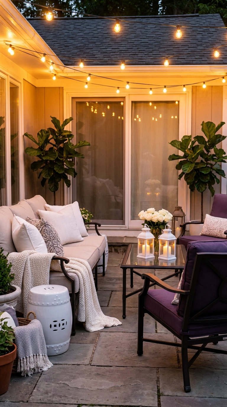 patio intime guirlandes lanternes soir