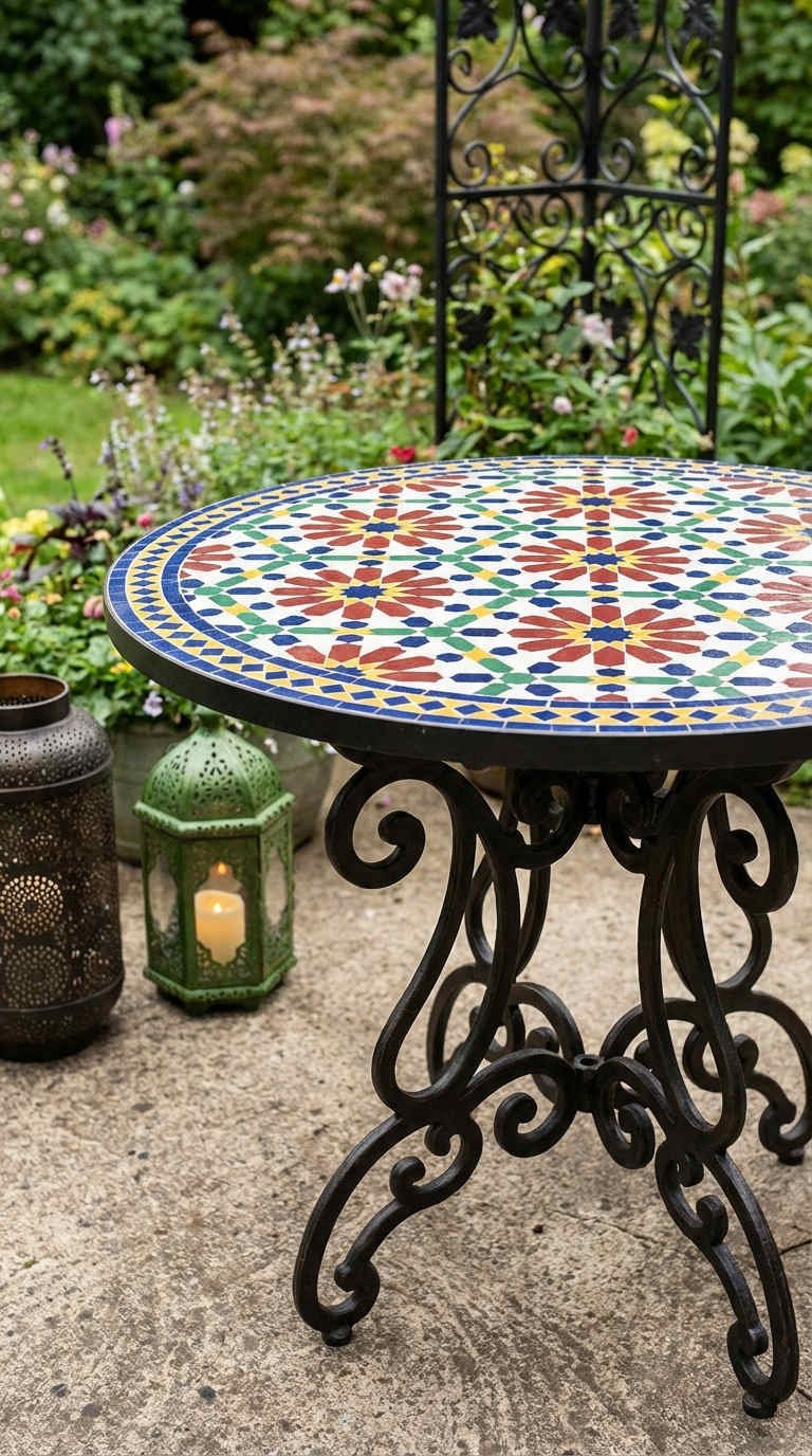 table mosaique marocaine lanternes patio jardin