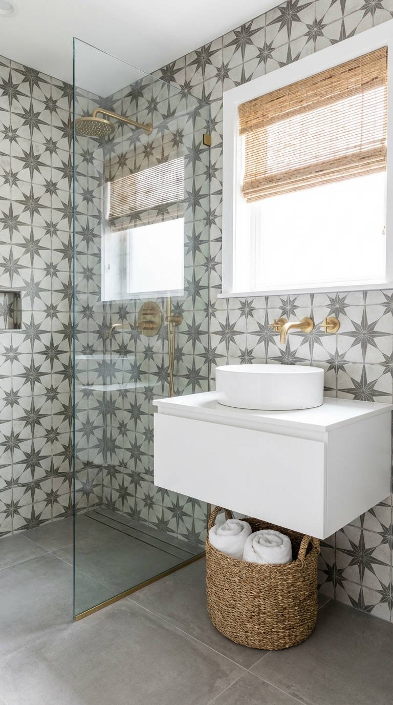 carrelage etoile geometrique robinetterie doree