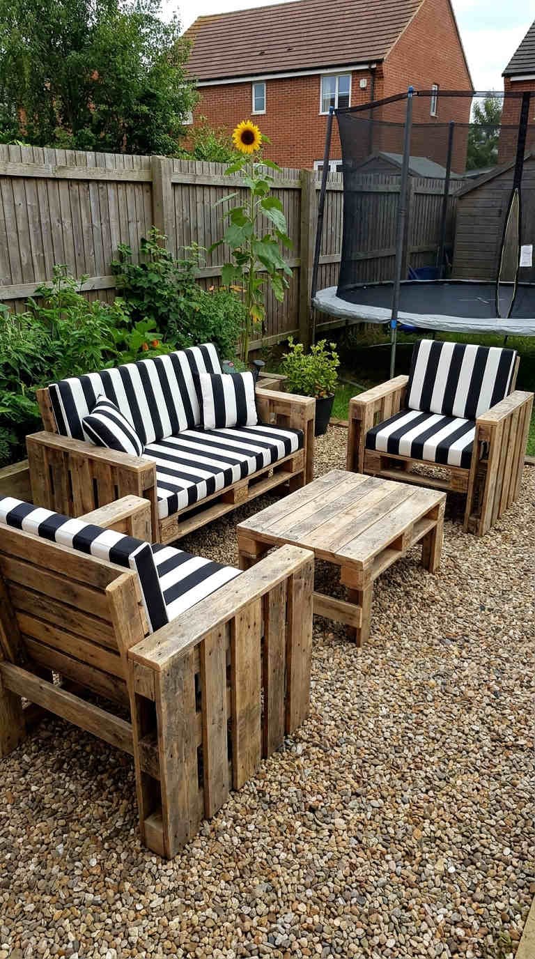 fauteuils palettes rayures noir