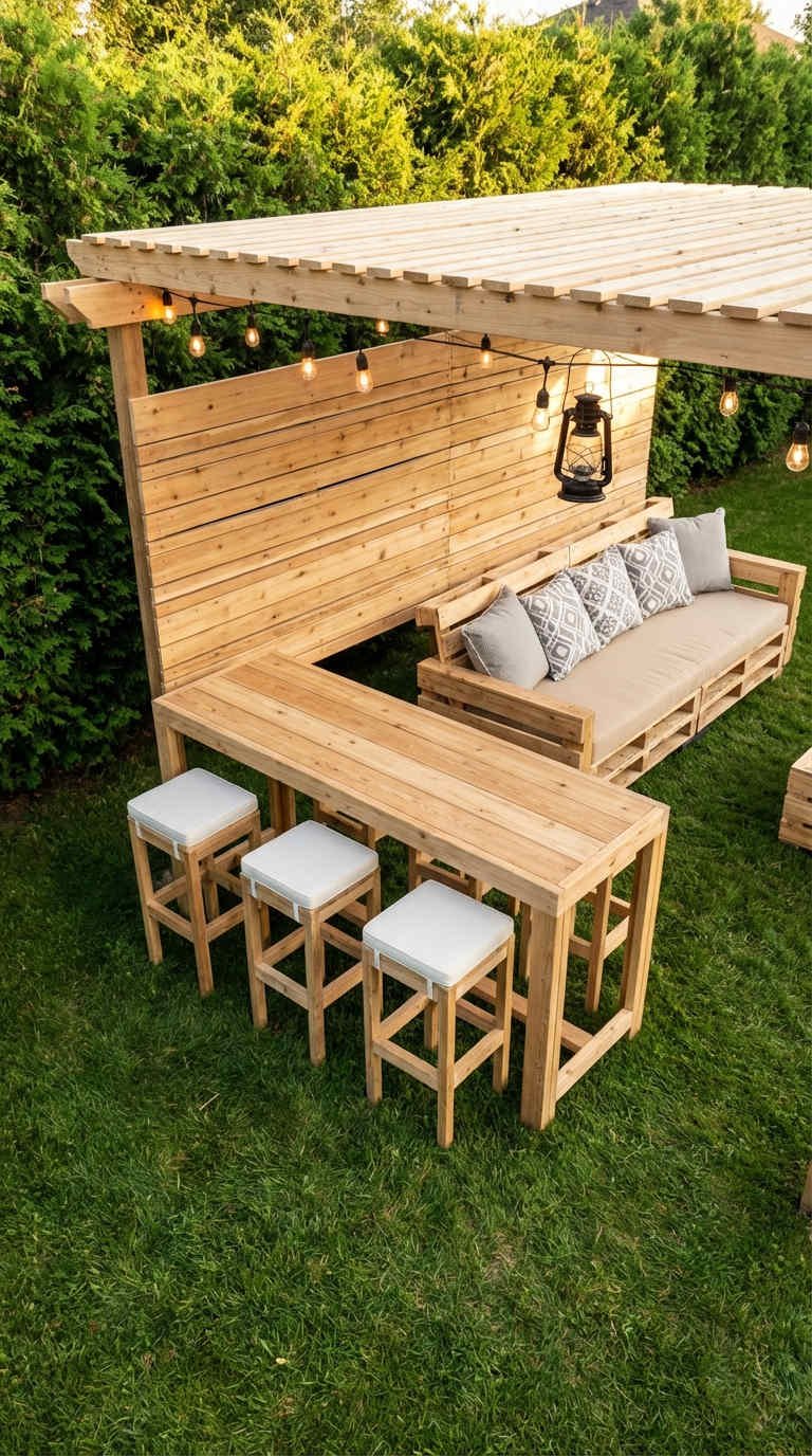 pergola claire bar bois tabourets