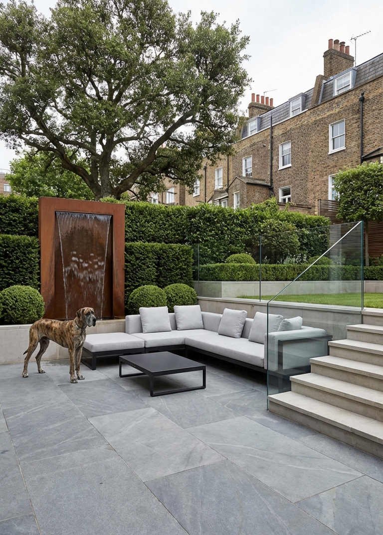 terrasse mur eau acier corten