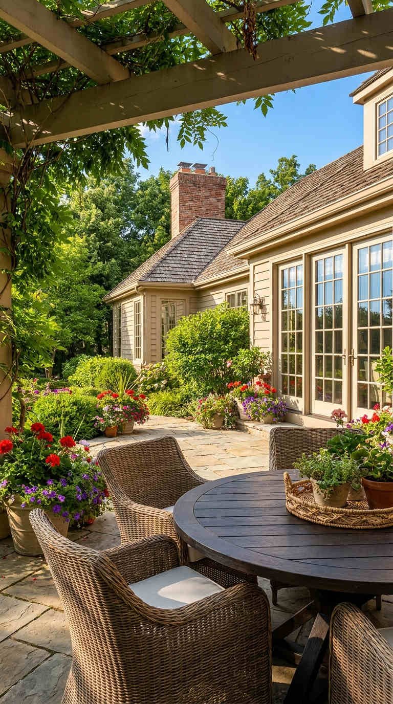terrasse pierre pergola vigne jardin