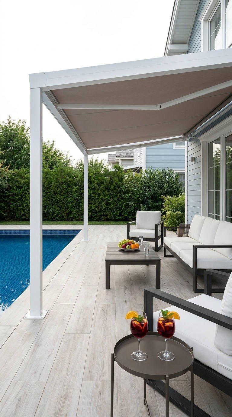 auvent epure terrasse blanche piscine