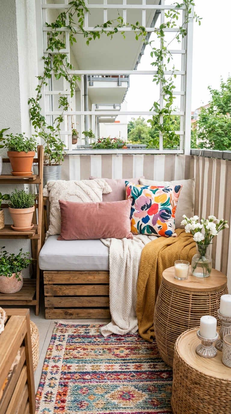 banc bois recup tapis colore