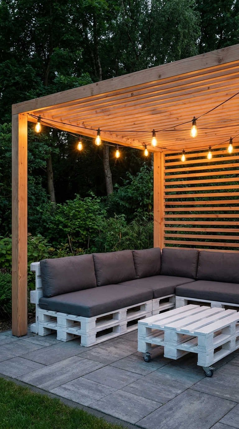 pergola bois clair salon palette