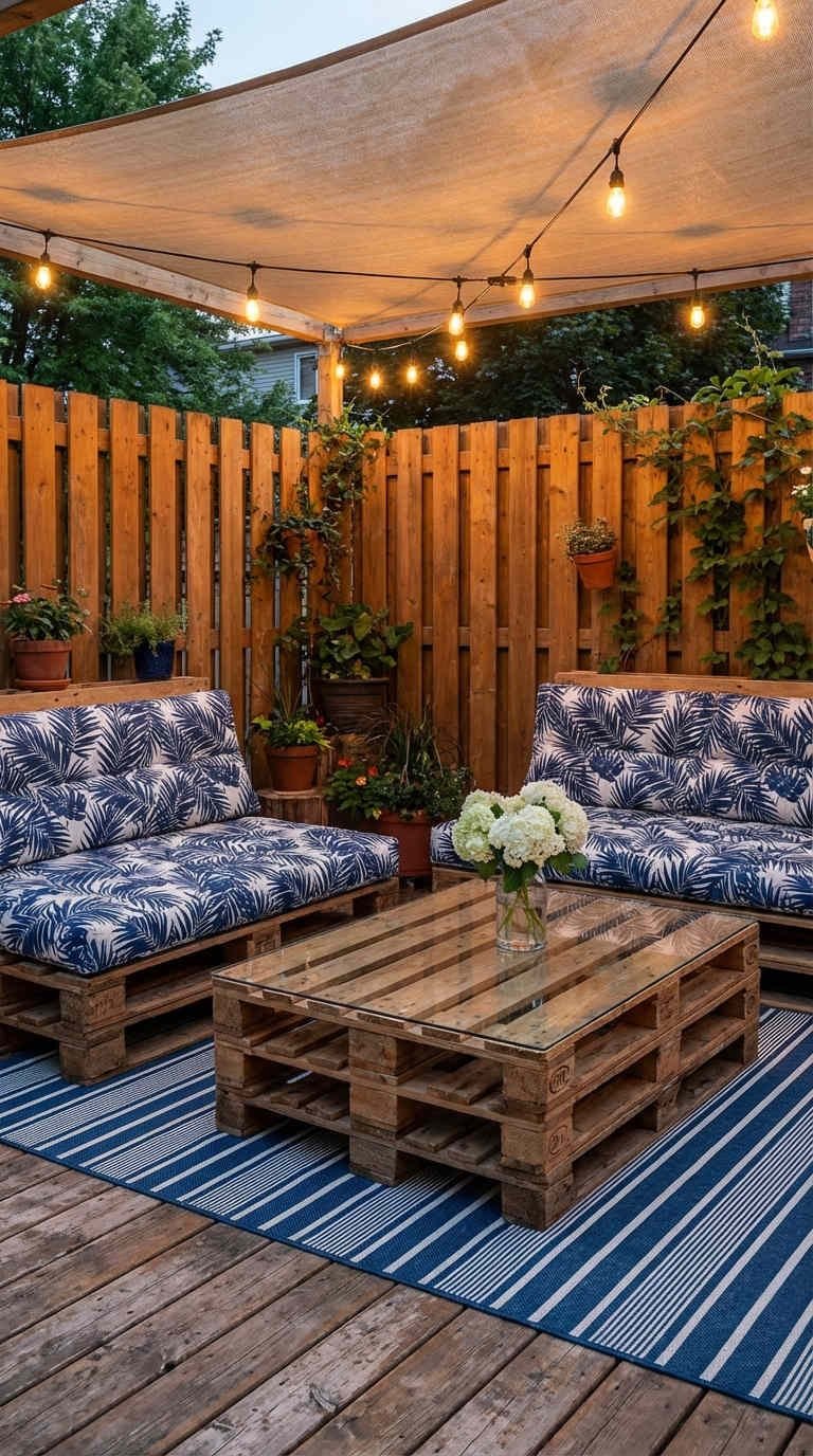 terrasse palette soiree coussins tropical voile