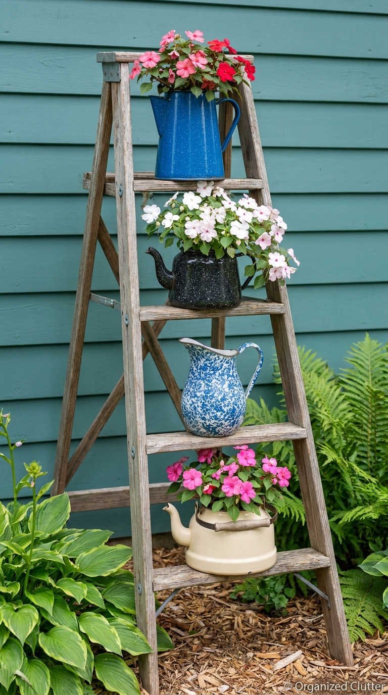 echelle arrosoirs cache pots fleurs