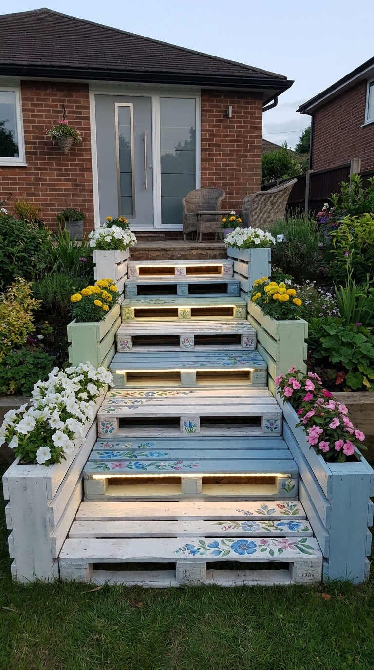 escalier palette fleuri lumineux