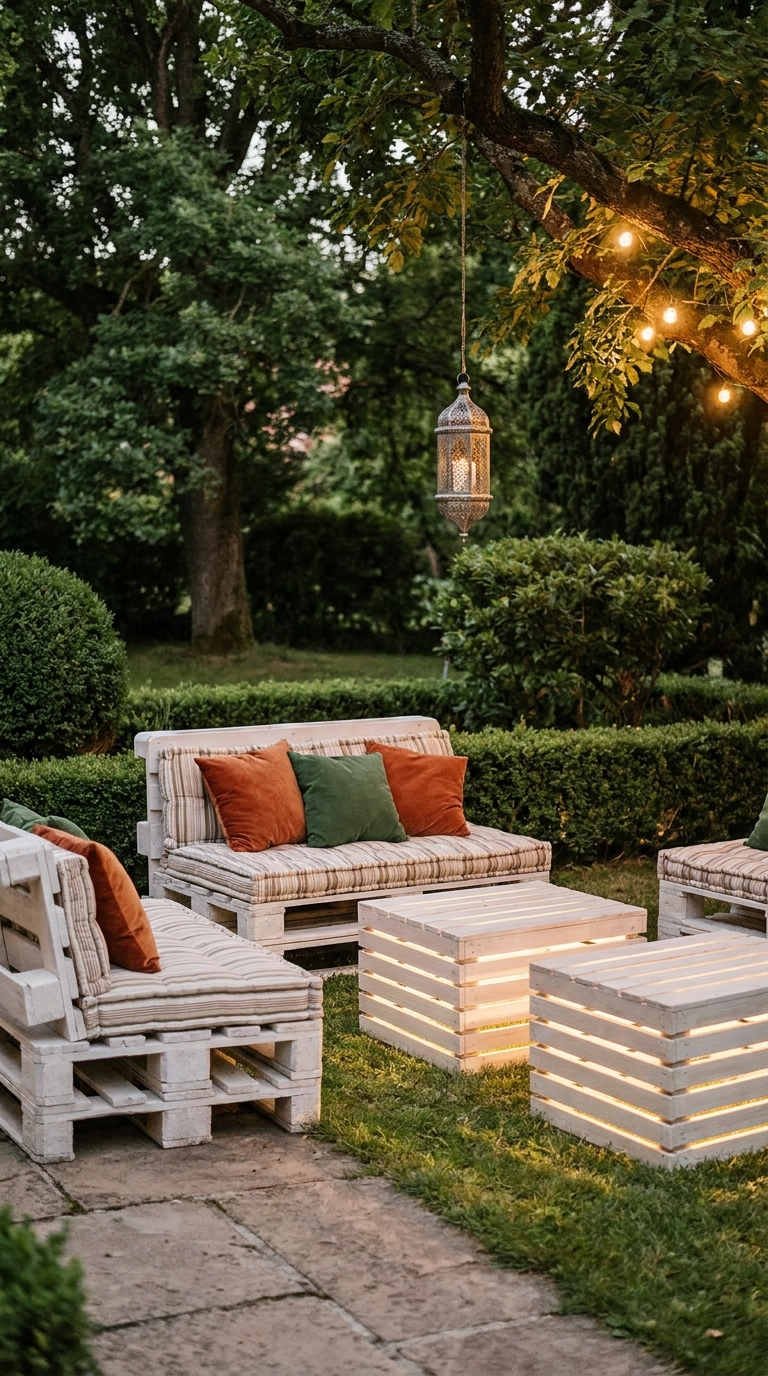 salon palette blanc lanternes