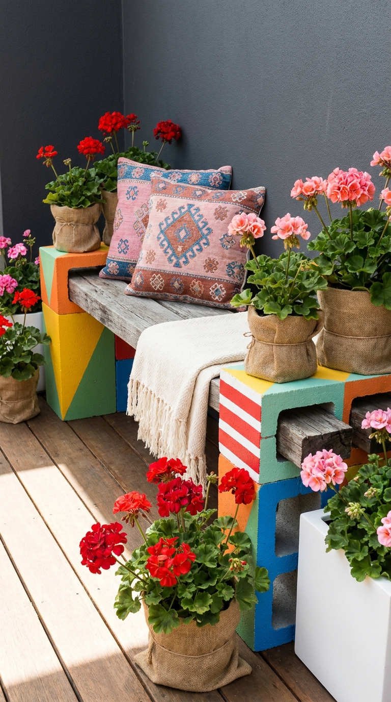 banc peint parpaings terrasse