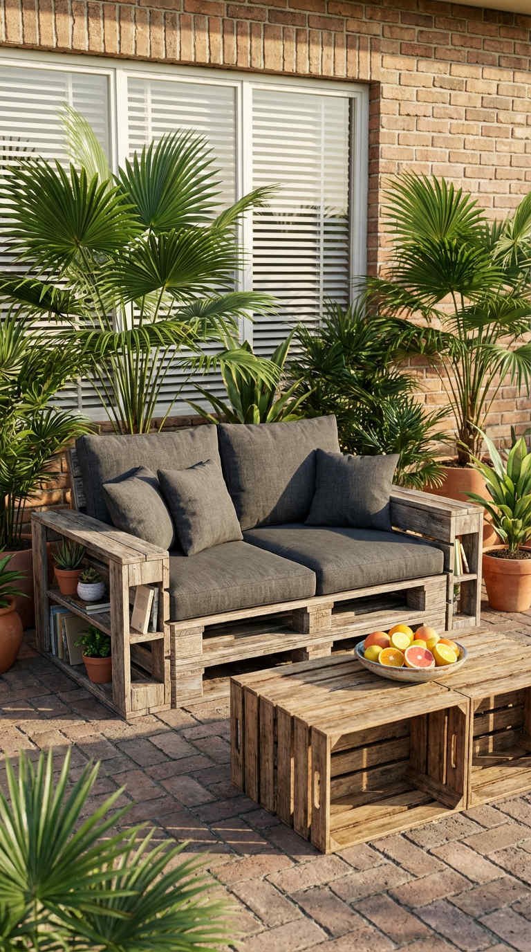 canape palette brique plantes agrumes