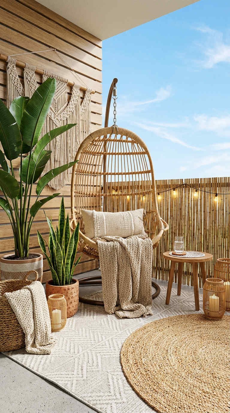 fauteuil oeuf balcon plantes nature