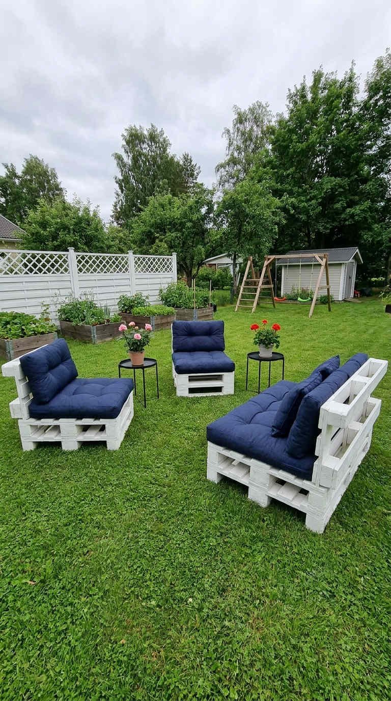 fauteuils palettes blanc jardin