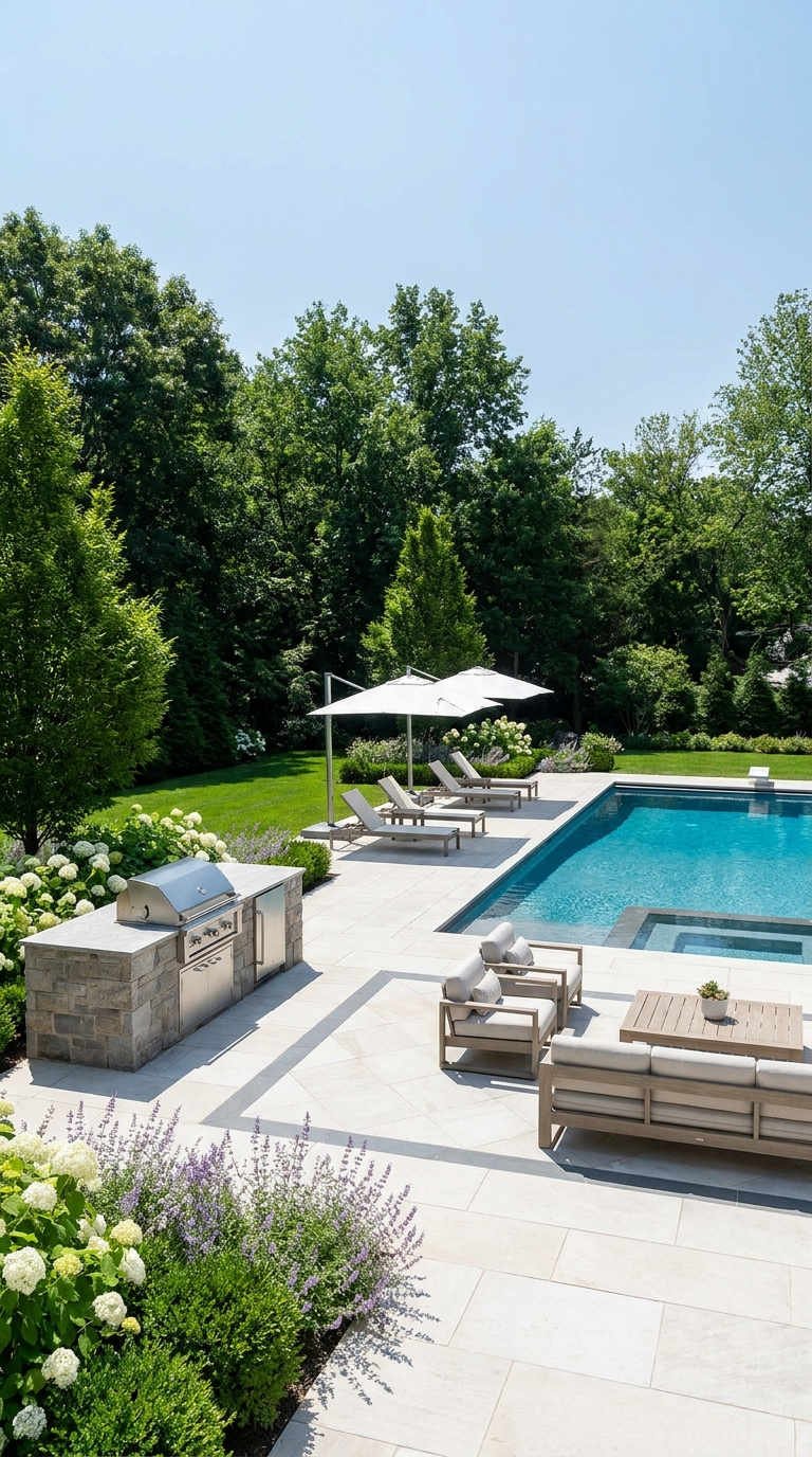 grande terrasse claire piscine jardin