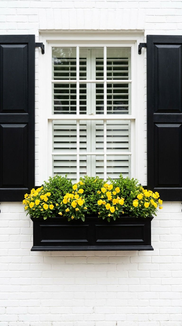 jardiniere noire fleurs jaunes