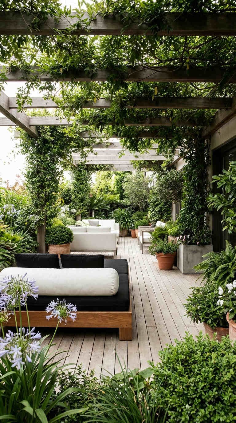 pergola bois plantes grimpantes jardin