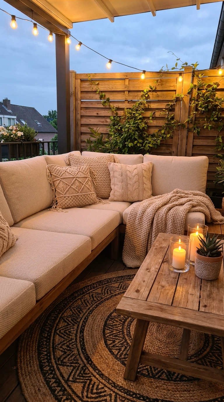 terrasse soiree bougies bois mailles