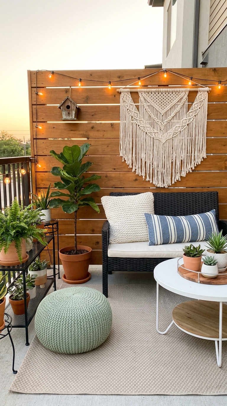 mur bois salon balcon guirlandes