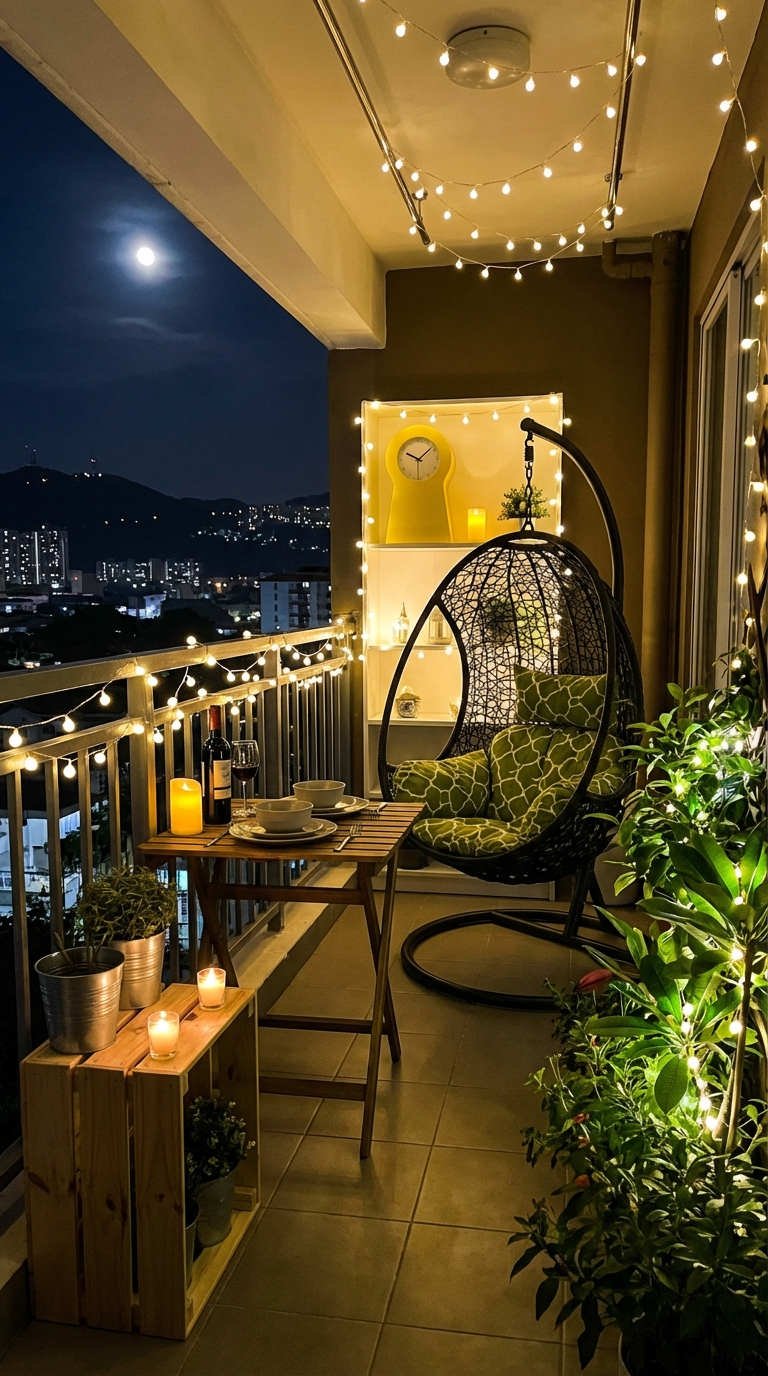 balcon diner fauteuil suspendu vue ville