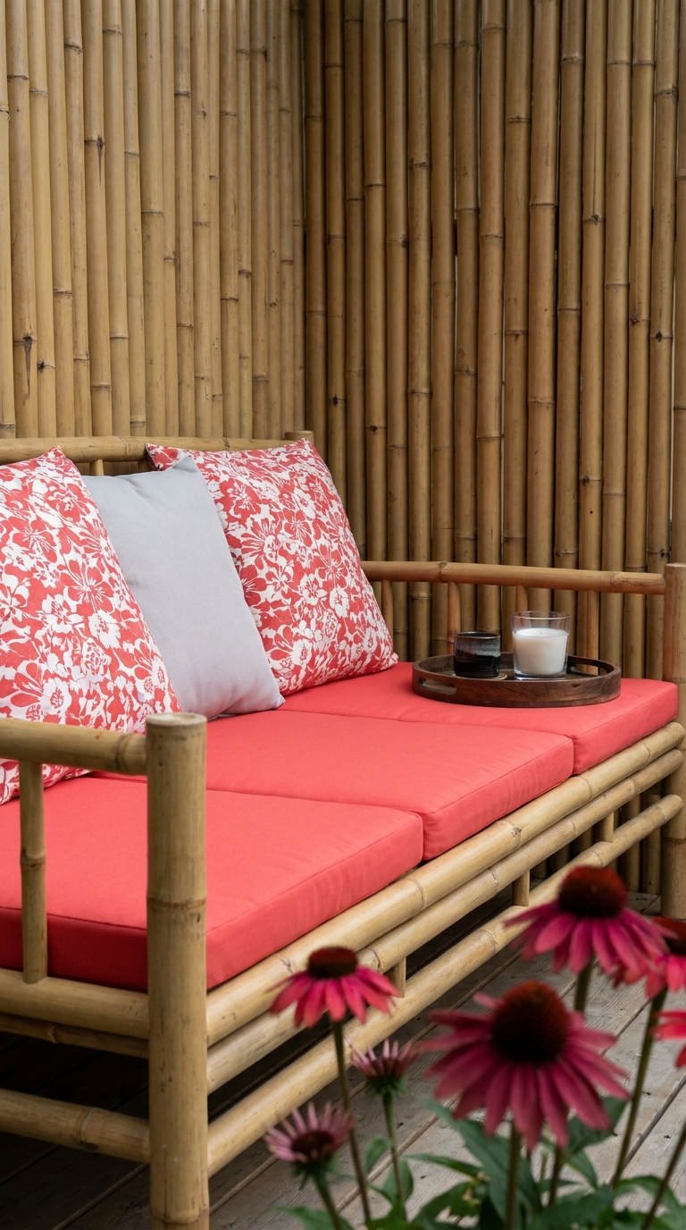 banquette bambou patio coussins
