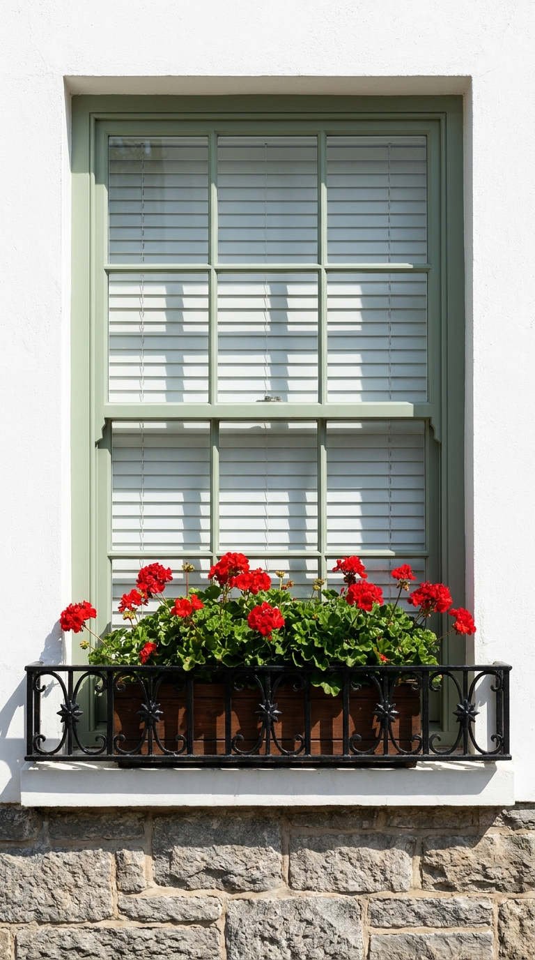 jardiniere geraniums rouges ferronnerie