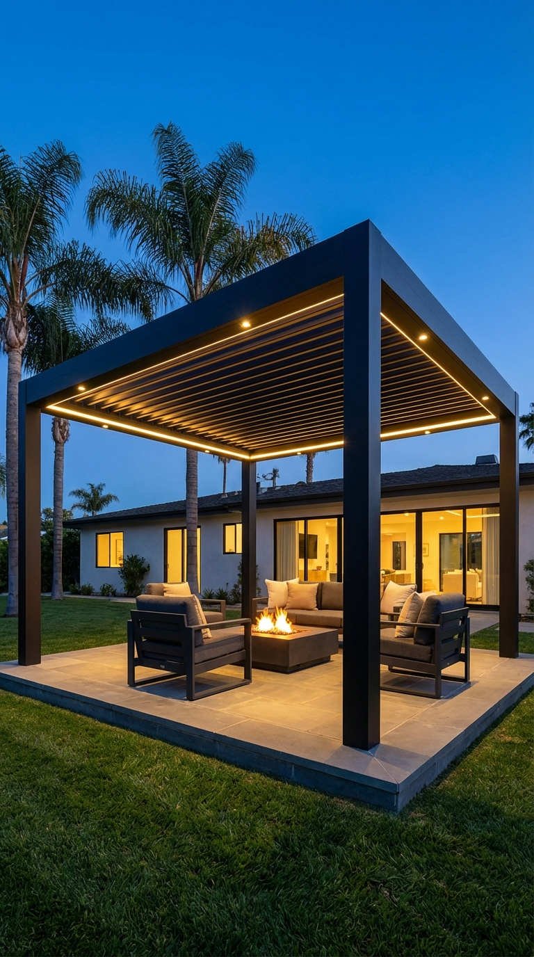 pergola bioclimatique noire eclairage led