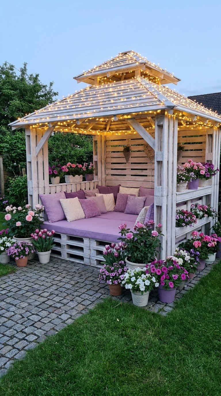 pergola palette guirlandes fleurs