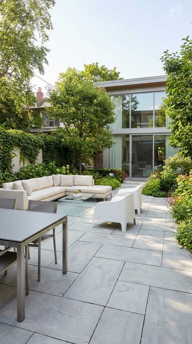 terrasse canape creme dalles geometriques