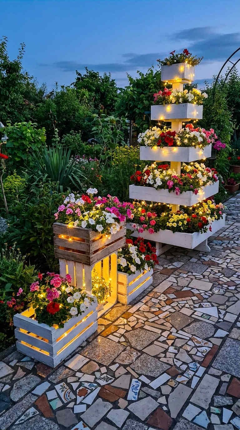 tour caisses lumineuse fleurs