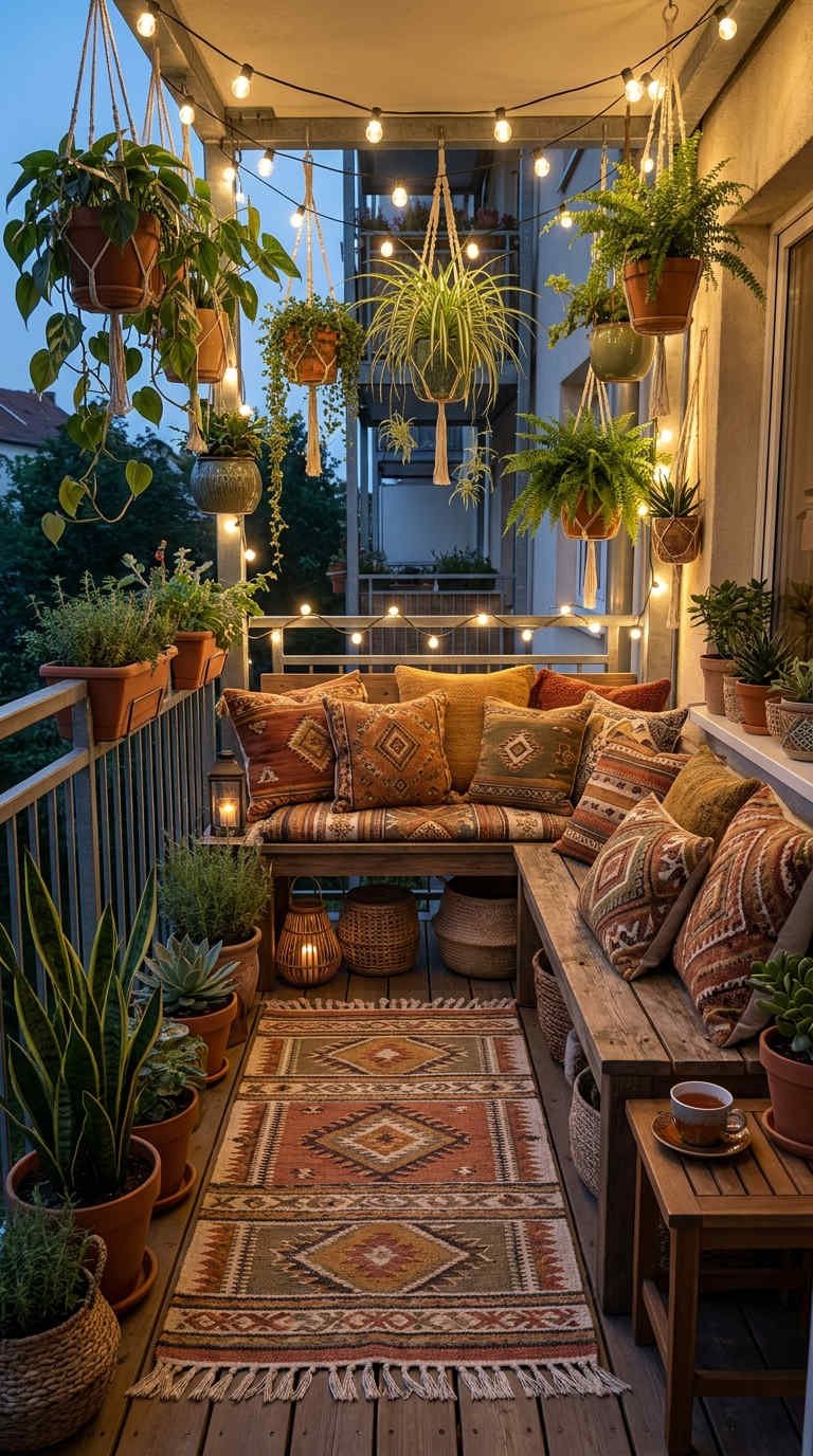 balcon etroit plantes suspendues tapis