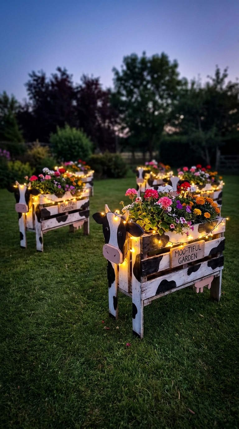 jardinieres vache lumineuses fleurs
