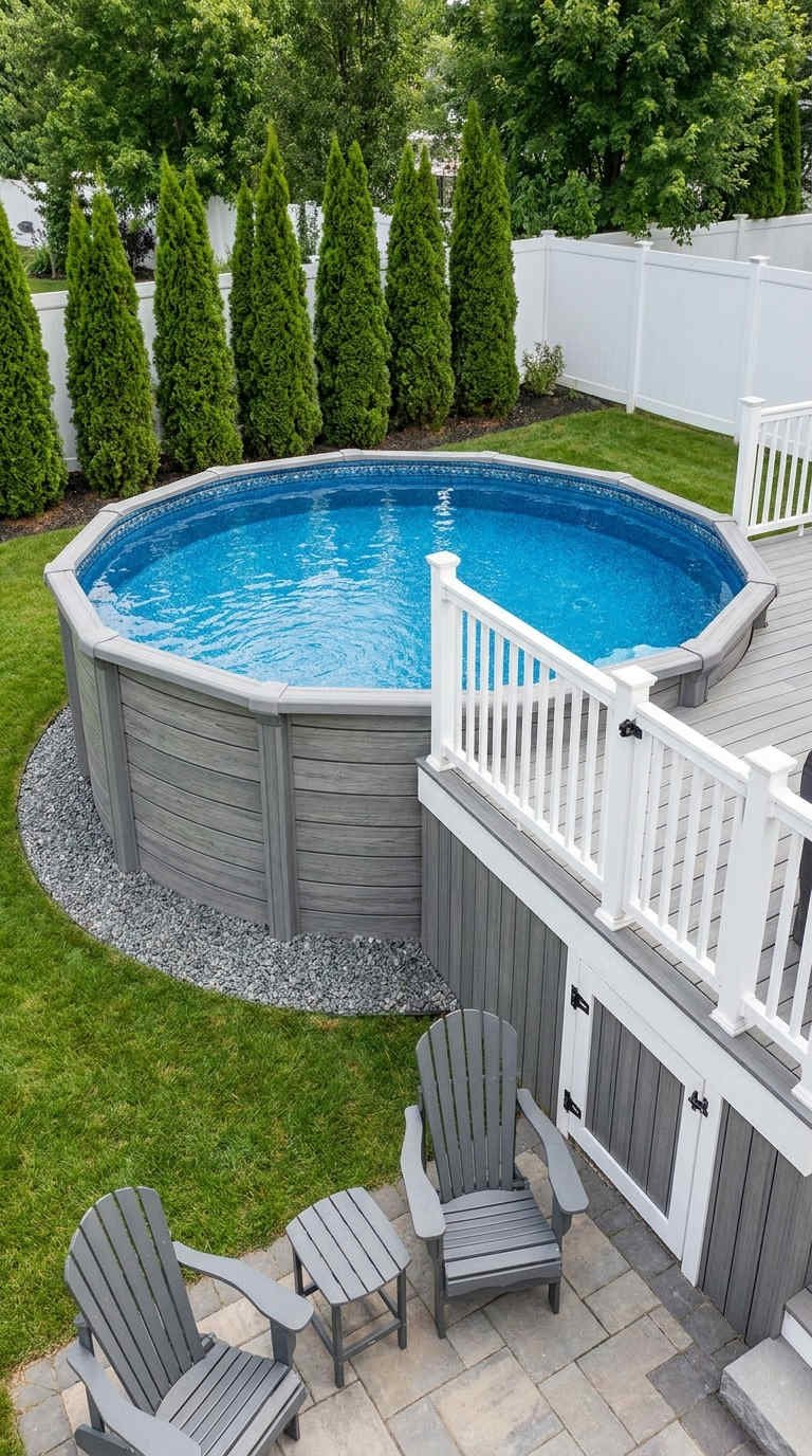 piscine grise deck blanc