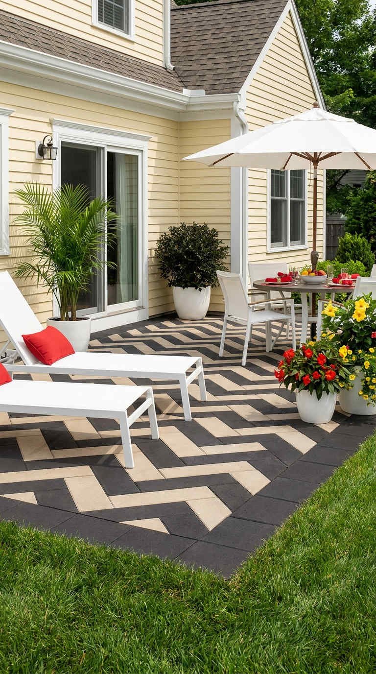 terrasse dallage graphique chaise longue repas