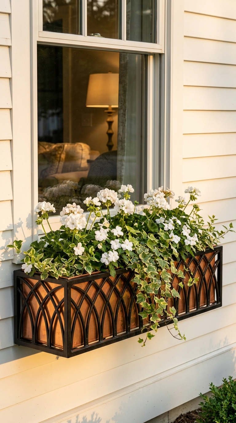 jardiniere ferronnee fleurs blanches