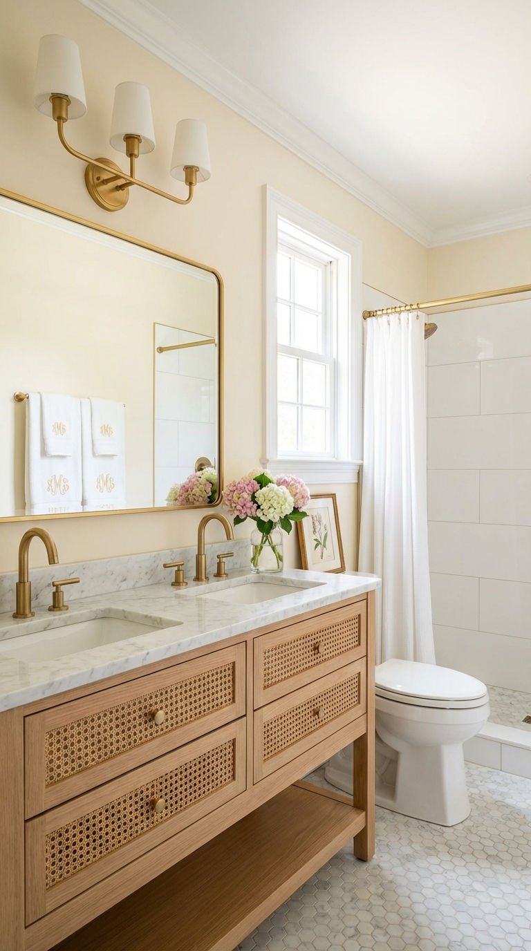 meuble cannage chene clair laiton