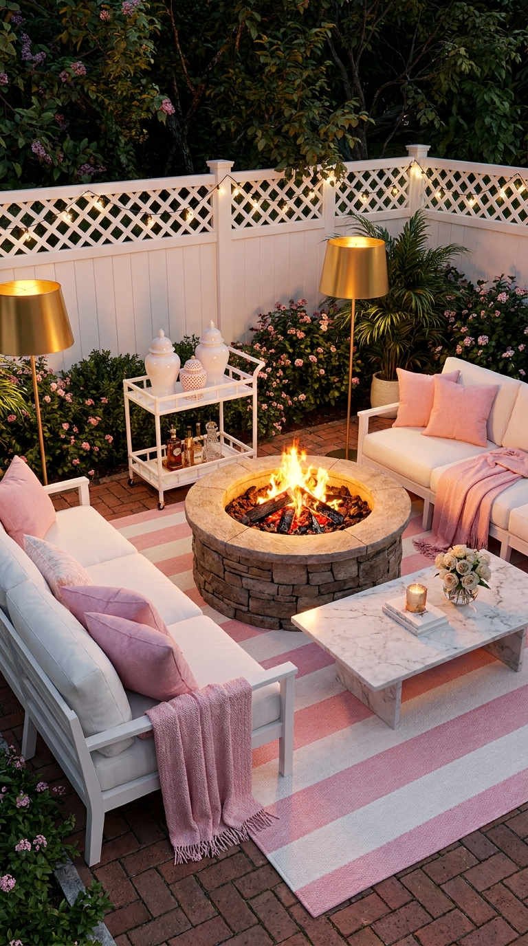 terrasse brasero rose poudre soiree