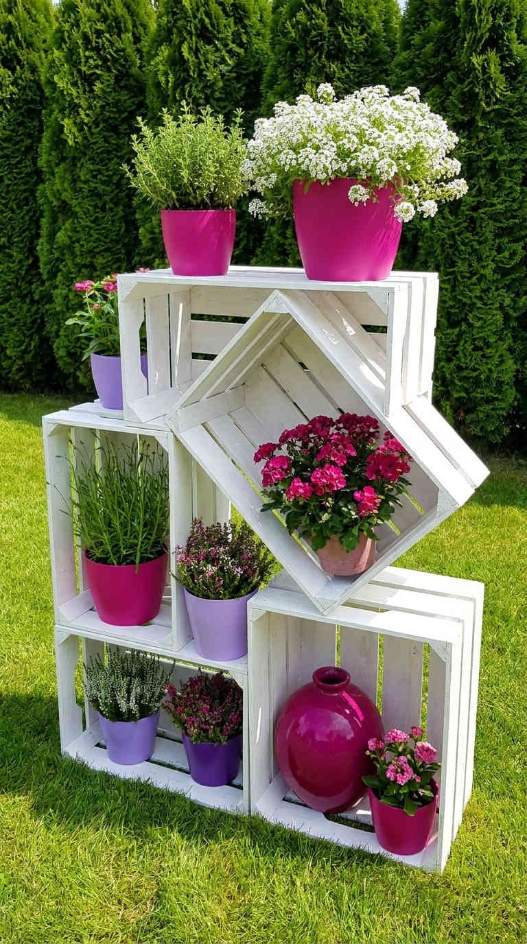 caisses blanches etagere plantes