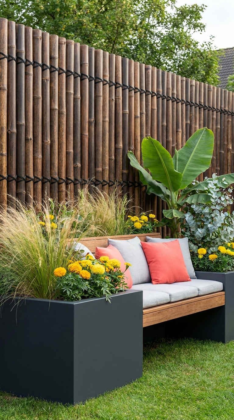 cloture bambou banquette jardin