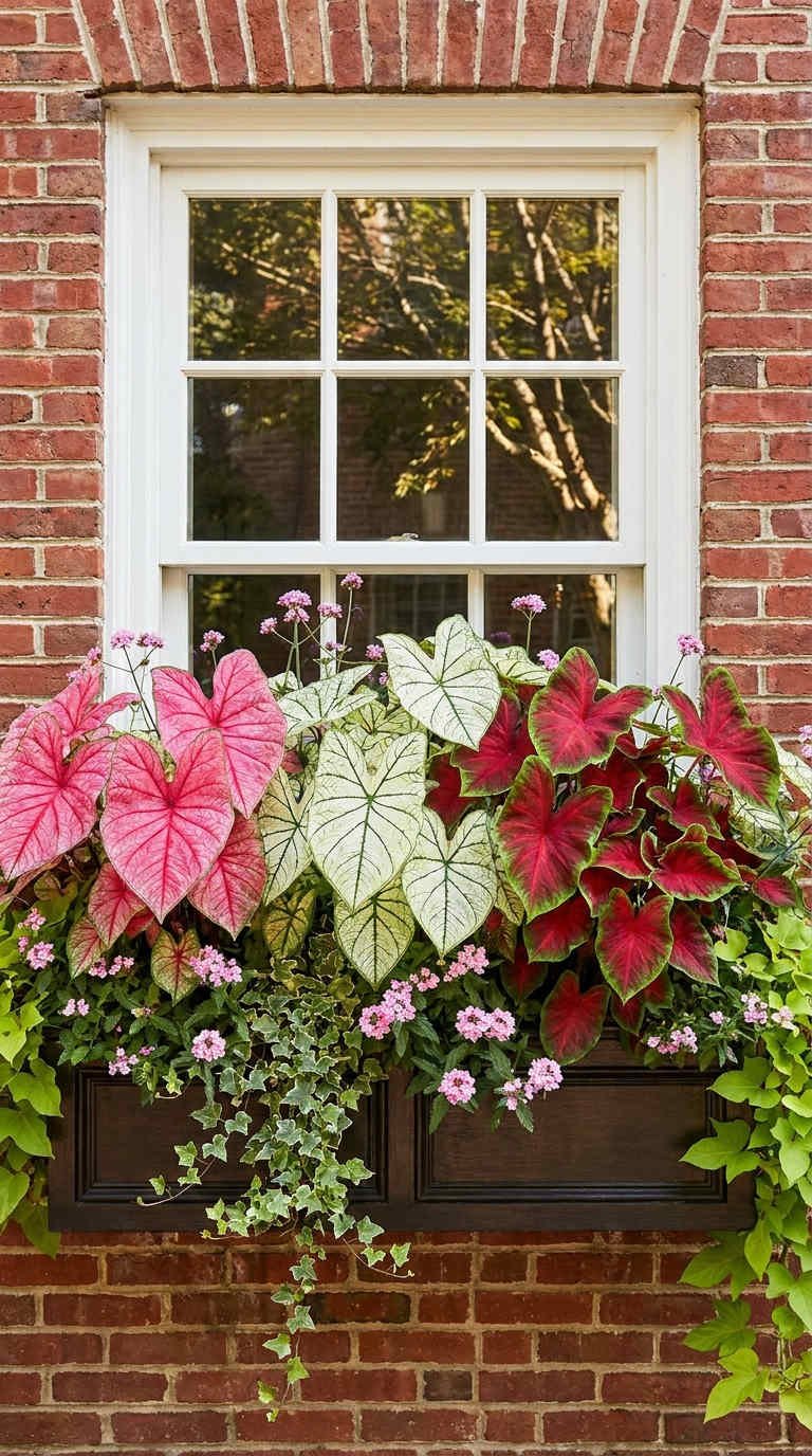 jardiniere caladiums brique rouge
