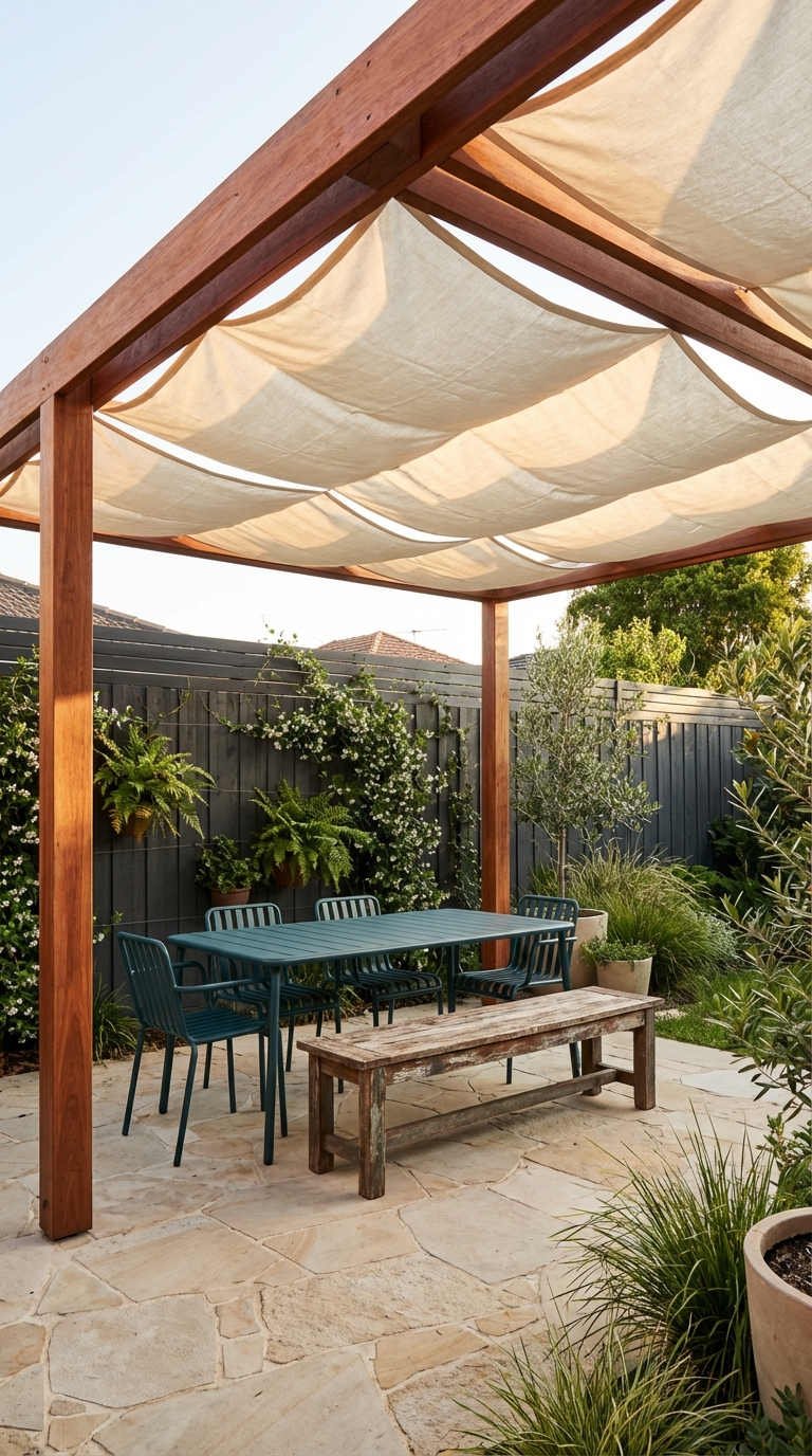 pergola bois toile ombrage romantique