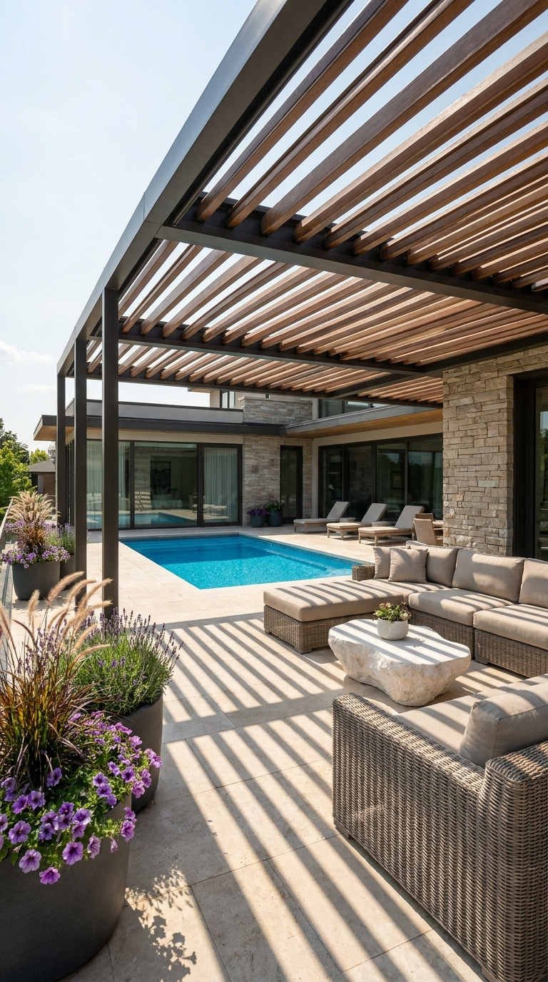 pergola graphique terrasse piscine contemporaine